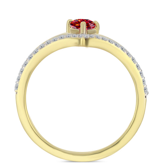 Pozlátený Strieborný Prsteň s Majestátnym červeným moissanitom a Bielym Topásom