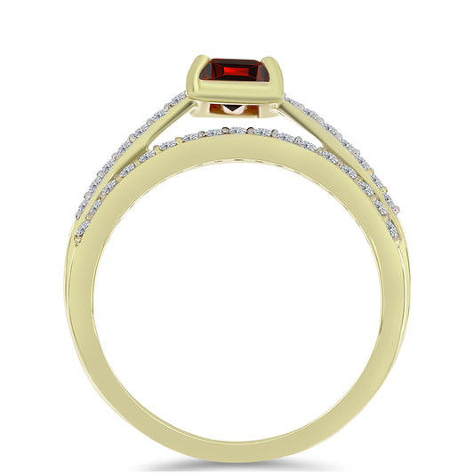 Pozlátené Strieborné Sada s Majestátnym červeným moissanitom a Bielym Topásom ( Prsteň )