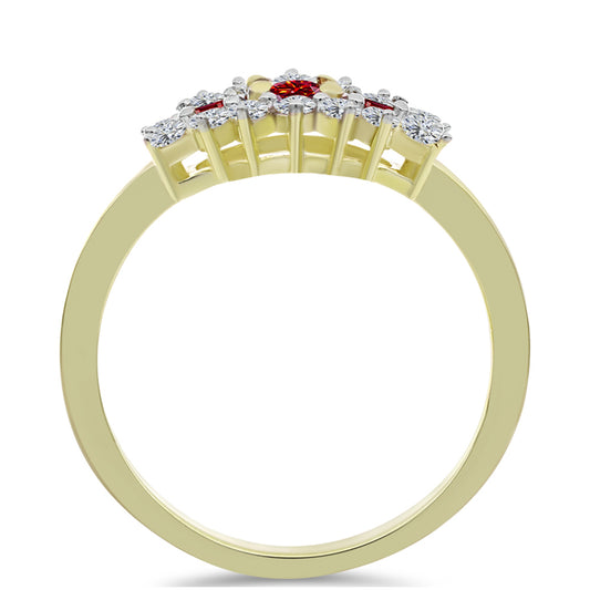 Pozlátený Strieborný Prsteň s Majestátnym červeným moissanitom a Bielym Topásom