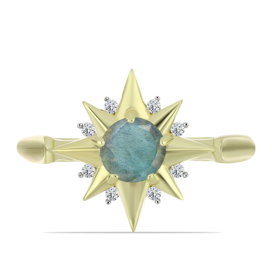 Pozlátený Strieborný Prsteň s Labradoritom a Bielym Topásom