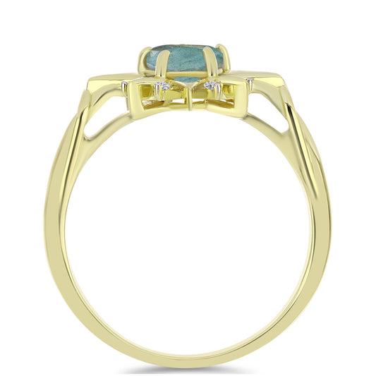 Pozlátený Strieborný Prsteň s Labradoritom a Bielym Topásom