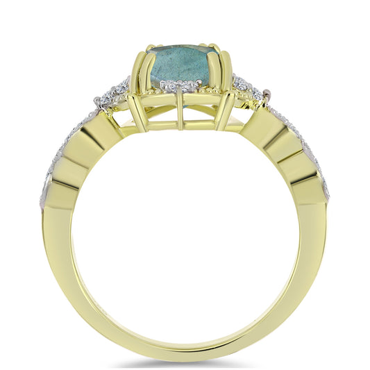 Pozlátený Strieborný Prsteň s Labradoritom a Bielym Topásom