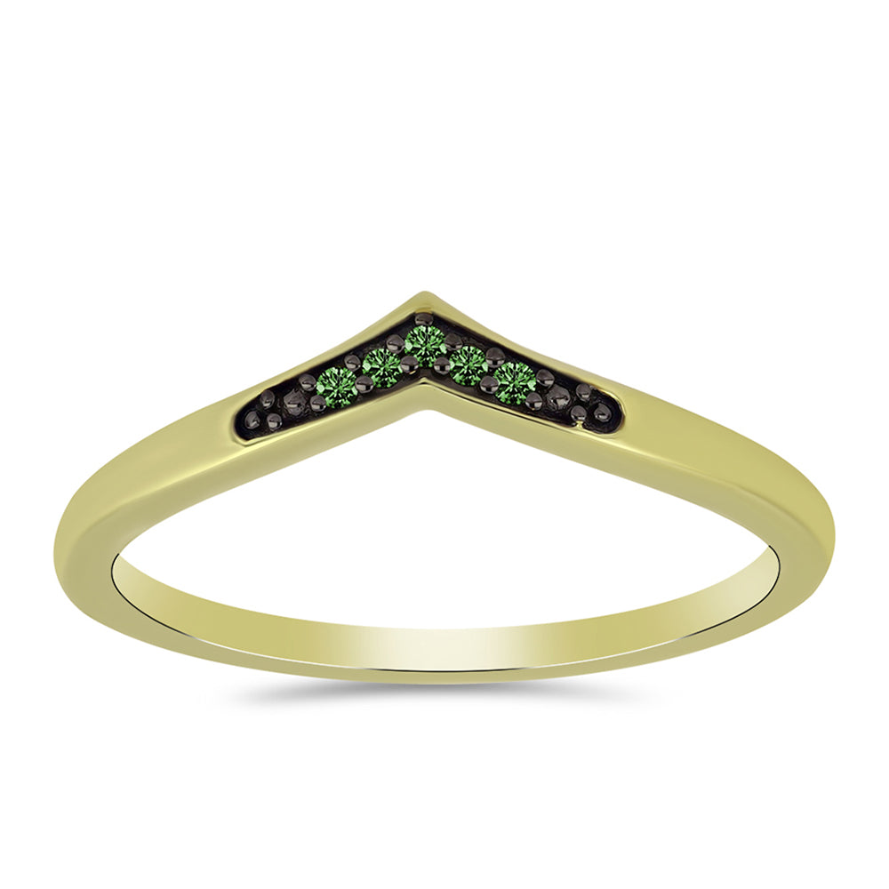 Pozlátený Strieborný Prsteň s so Zeleným Diamantom