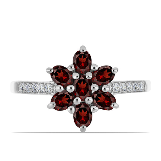 Strieborný Prsteň s Bartonským Granátom a Bielym Topásom