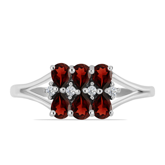 Strieborný Prsteň s Bartonským Granátom a Bielym Topásom