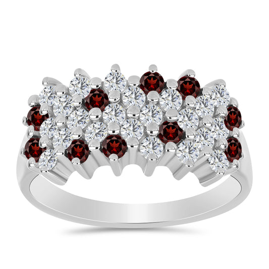 Strieborný Prsteň s Bartonským Granátom a Bielym Topásom