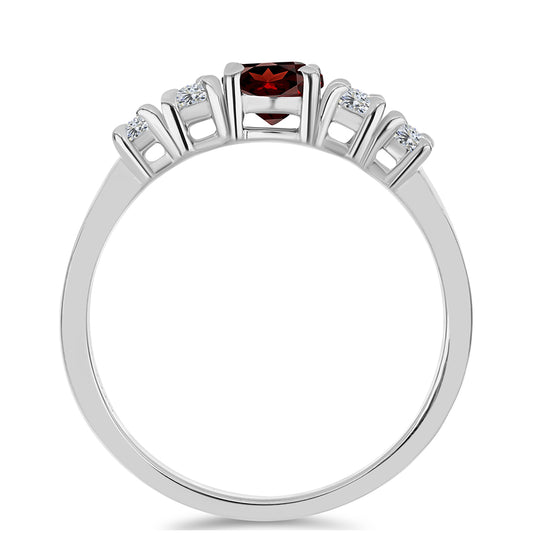 Strieborný Prsteň s Bartonským Granátom a Bielym Topásom