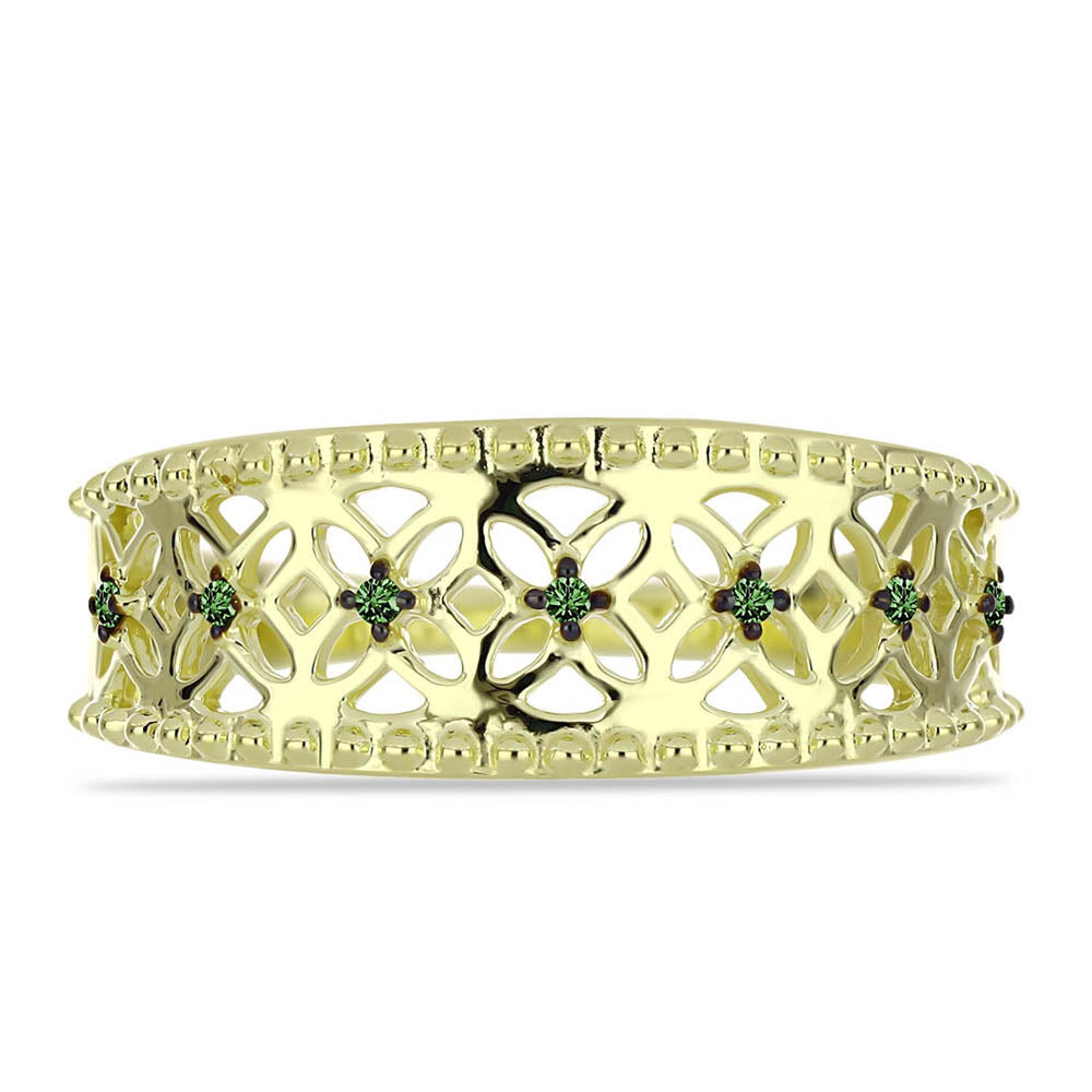 Pozlátený Strieborný Prsteň s so Zeleným Diamantom 1 