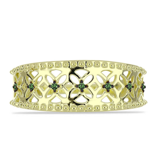 Pozlátený Strieborný Prsteň s so Zeleným Diamantom