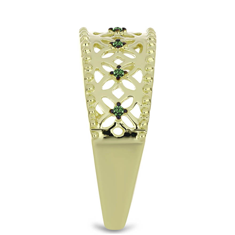 Pozlátený Strieborný Prsteň s so Zeleným Diamantom 4 