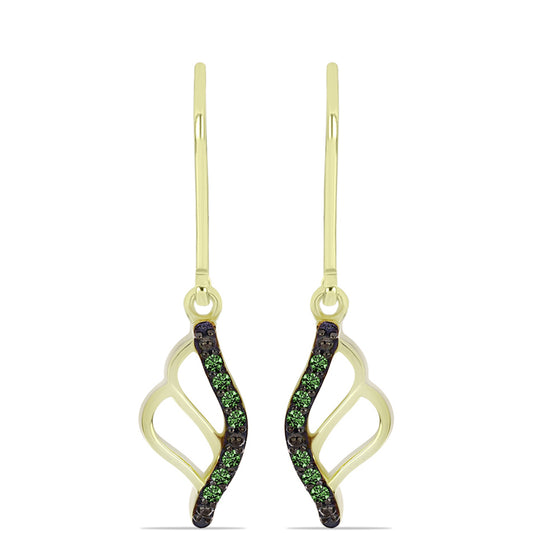 Pozlátené Strieborné Náušnice s so Zeleným Diamantom