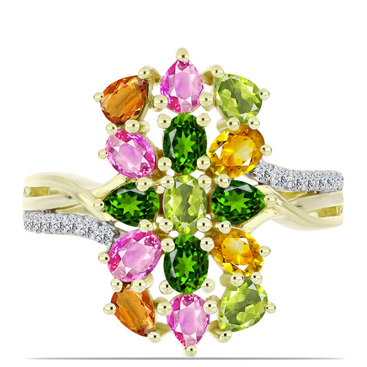 Pozlátený Strieborný Prsteň s Chakra Turmalínom a Bielym Topásom