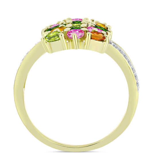 Pozlátený Strieborný Prsteň s Chakra Turmalínom a Bielym Topásom