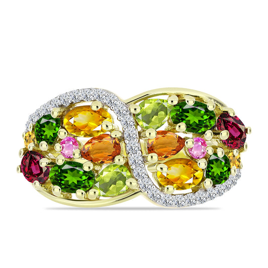 Pozlátený Strieborný Prsteň s Chakra Turmalínom a Bielym Topásom