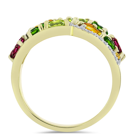 Pozlátený Strieborný Prsteň s Chakra Turmalínom a Bielym Topásom