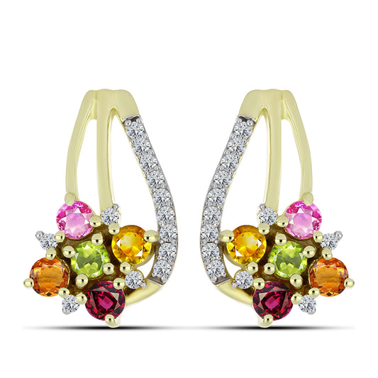 Pozlátené Strieborné Náušnice s Chakra Turmalínom a Bielym Topásom