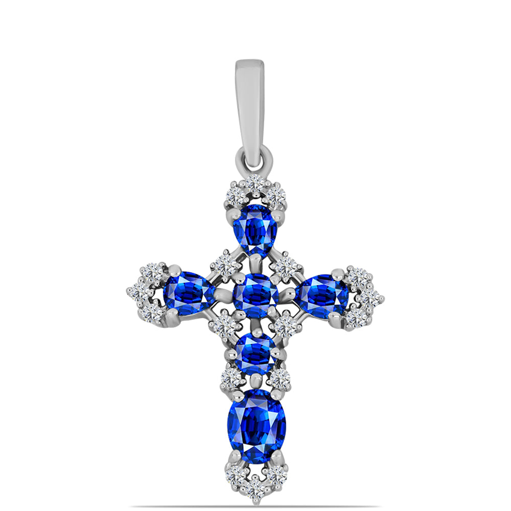 Kríž Strieborný Prívesok s Austrálskym Modrým Zafírom a Bielym Topásom