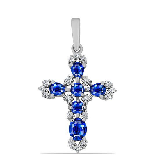 Kríž Strieborný Prívesok s Austrálskym Modrým Zafírom a Bielym Topásom
