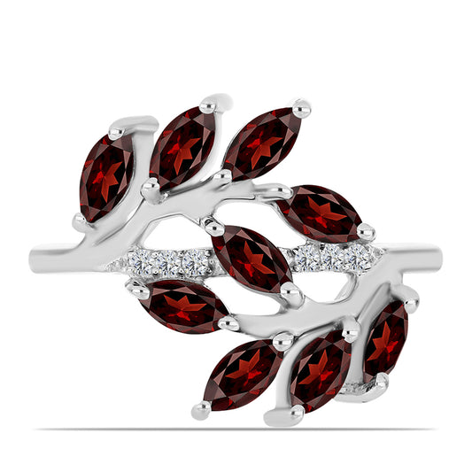 Strieborný Prsteň s Bartonským Granátom a Bielym Topásom