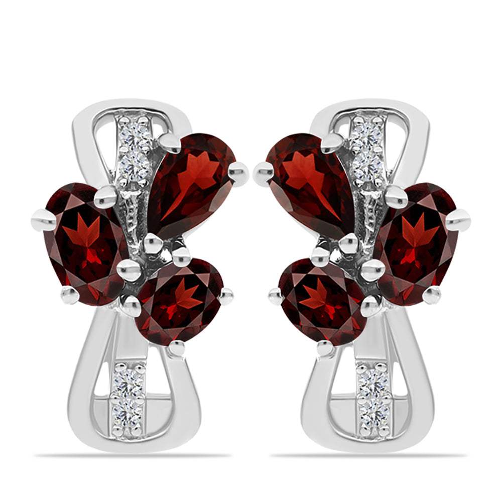 Strieborné Náušnice s Bartonským Granátom a Bielym Topásom