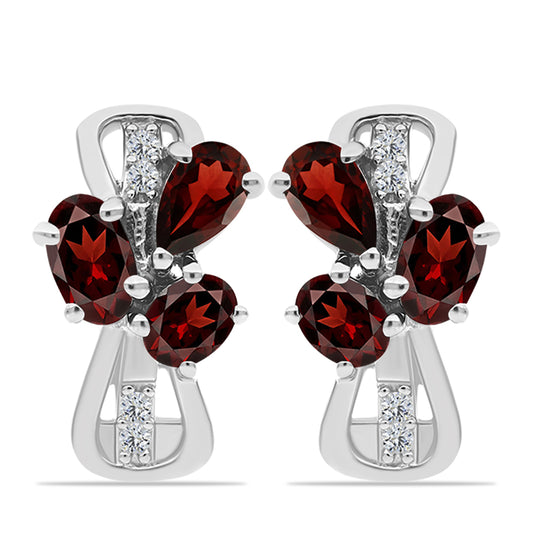 Strieborné Náušnice s Bartonským Granátom a Bielym Topásom