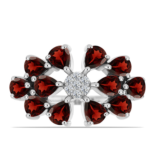 Strieborný Prsteň s Bartonským Granátom a Bielym Topásom