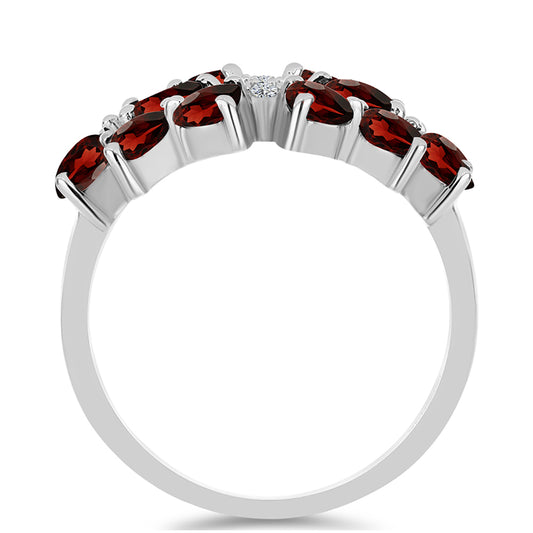 Strieborný Prsteň s Bartonským Granátom a Bielym Topásom
