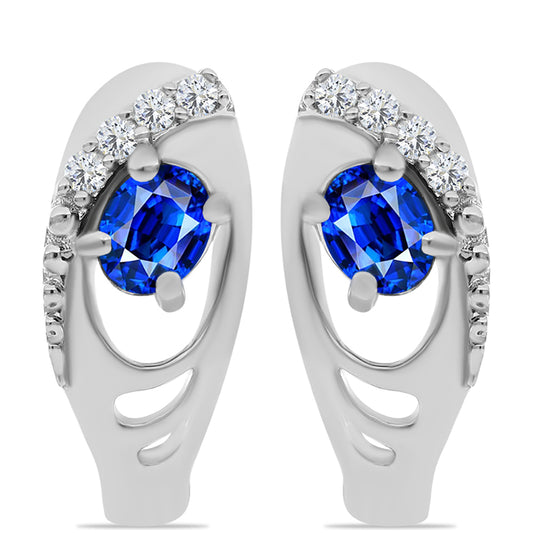 Strieborné Náušnice s Austrálskym Modrým Zafírom a Bielym Topásom