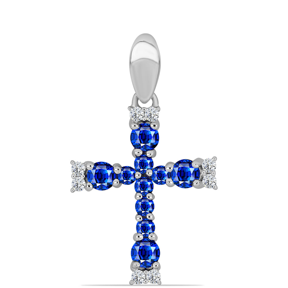 Kríž Strieborný Prívesok s Austrálskym Modrým Zafírom a Bielym Topásom