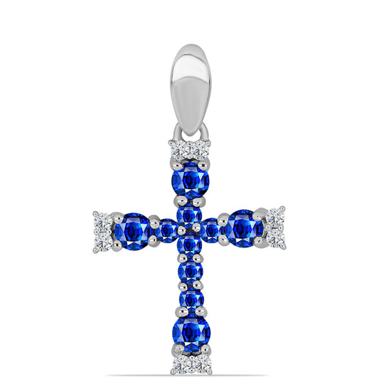 Kríž Strieborný Prívesok s Austrálskym Modrým Zafírom a Bielym Topásom