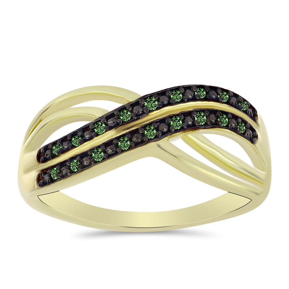 Pozlátený Strieborný Prsteň s so Zeleným Diamantom