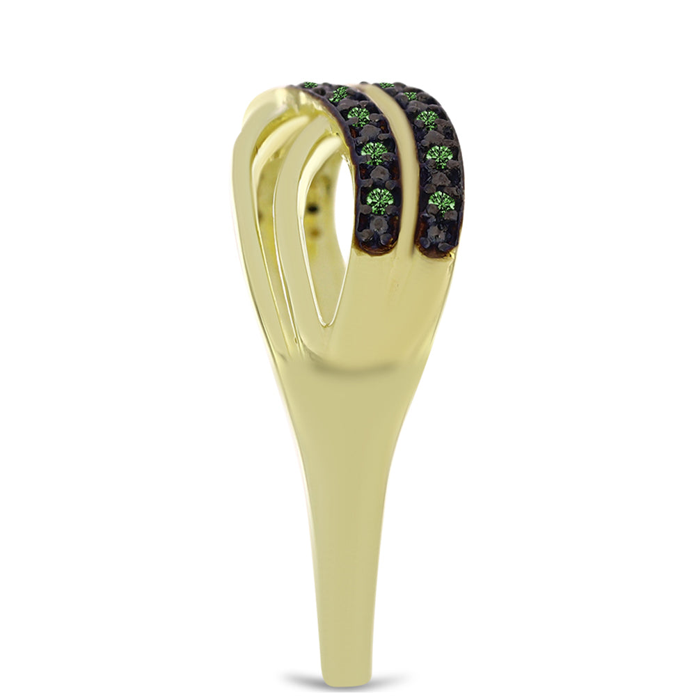 Pozlátený Strieborný Prsteň s so Zeleným Diamantom 4 