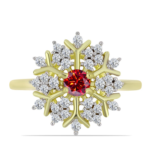 Pozlátený Strieborný Prsteň s Majestátnym červeným moissanitom a Bielym Topásom