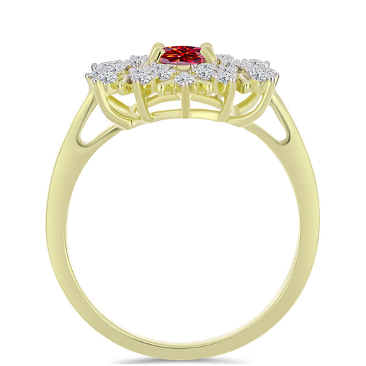 Pozlátený Strieborný Prsteň s Majestátnym červeným moissanitom a Bielym Topásom