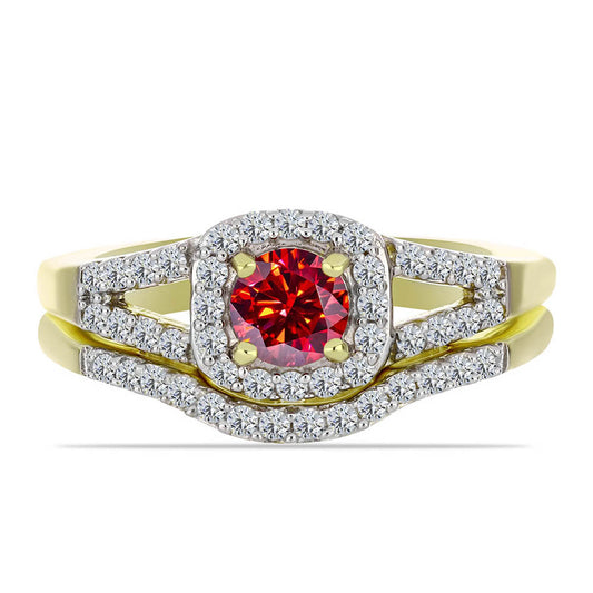 Pozlátený Strieborný Prsteň s Majestátnym červeným moissanitom a Bielym Topásom