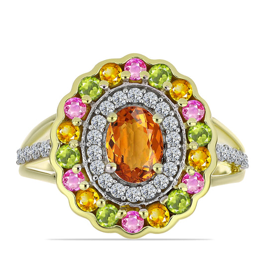 Pozlátený Strieborný Prsteň s Chakra Turmalínom a Bielym Topásom