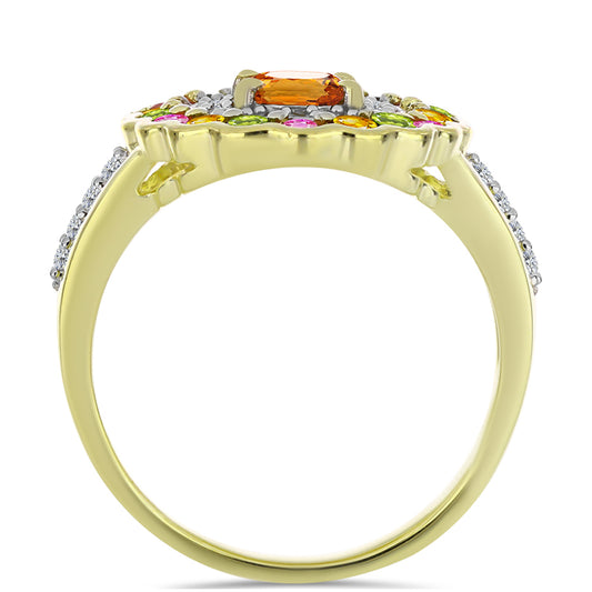 Pozlátený Strieborný Prsteň s Chakra Turmalínom a Bielym Topásom