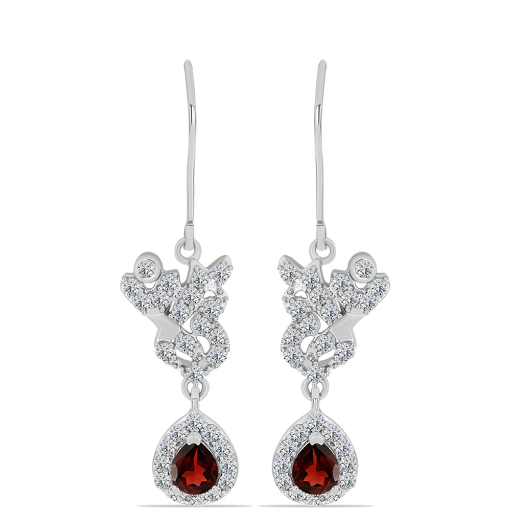 Strieborné Náušnice s Bartonským Granátom a Bielym Topásom