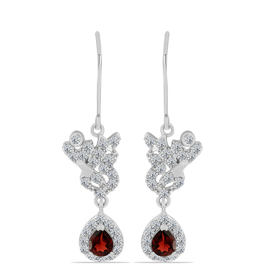 Strieborné Náušnice s Bartonským Granátom a Bielym Topásom