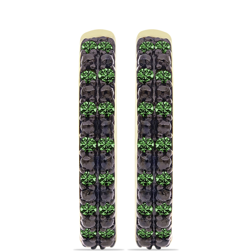 Pozlátené Strieborné Náušnice s so Zeleným Diamantom