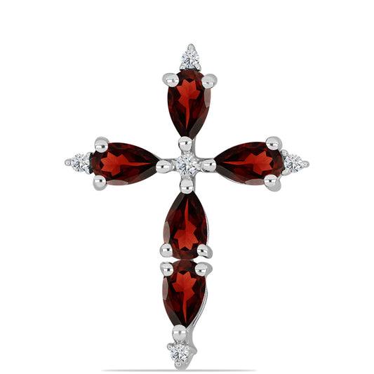 Kríž Strieborný Prívesok s Bartonským Granátom a Bielym Topásom