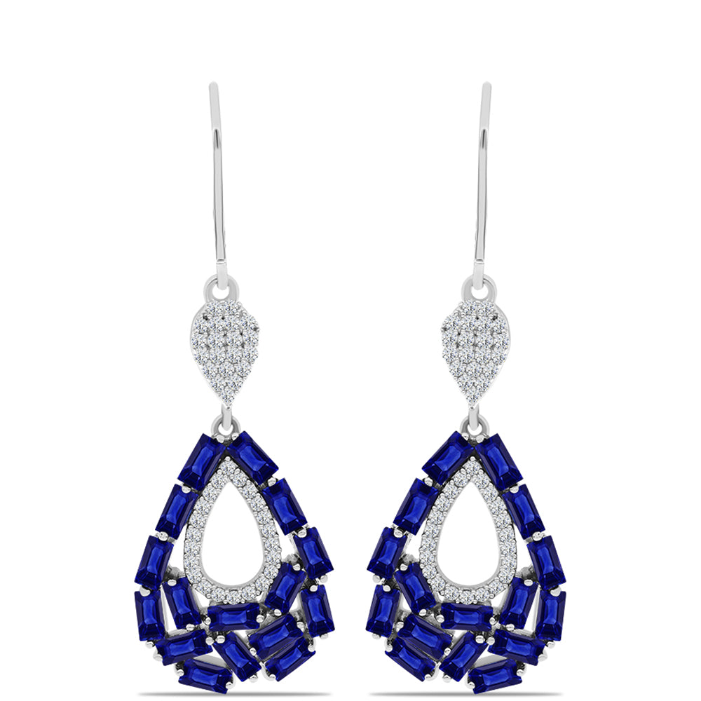 Strieborné Náušnice s Austrálskym Modrým Zafírom a Bielym Topásom