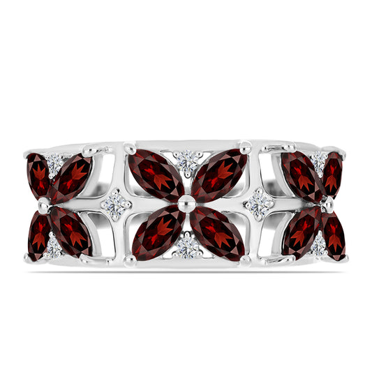 Strieborný Prsteň s Bartonským Granátom a Bielym Topásom