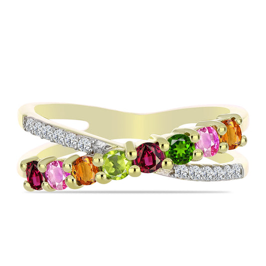 Pozlátený Strieborný Prsteň s Chakra Turmalínom a Bielym Topásom