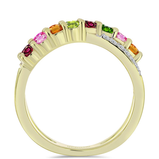 Pozlátený Strieborný Prsteň s Chakra Turmalínom a Bielym Topásom