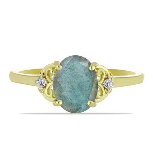 Pozlátený Strieborný Prsteň s Labradoritom a Bielym Topásom