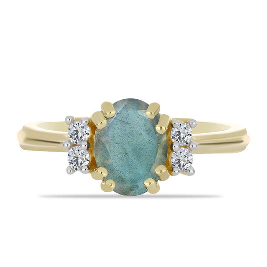 Pozlátený Strieborný Prsteň s Labradoritom a Bielym Topásom