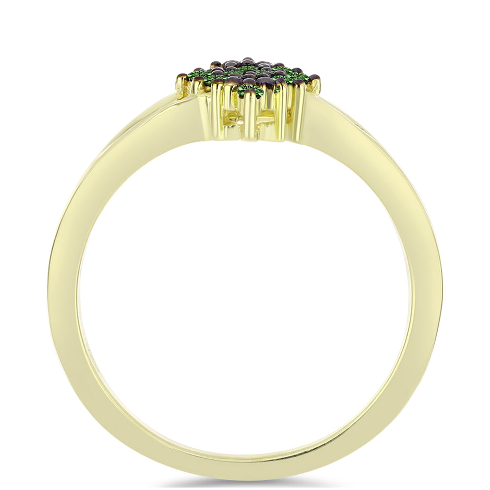 Pozlátený Strieborný Prsteň s so Zeleným Diamantom