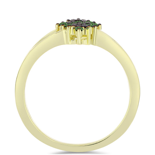 Pozlátený Strieborný Prsteň s so Zeleným Diamantom