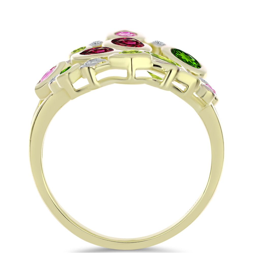 Pozlátený Strieborný Prsteň s Chakra Turmalínom a Bielym Topásom